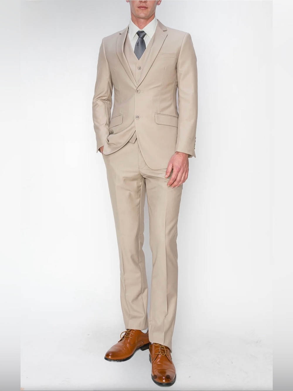 3 Piece Slim Fit Suit-Beige.                   (874507S)